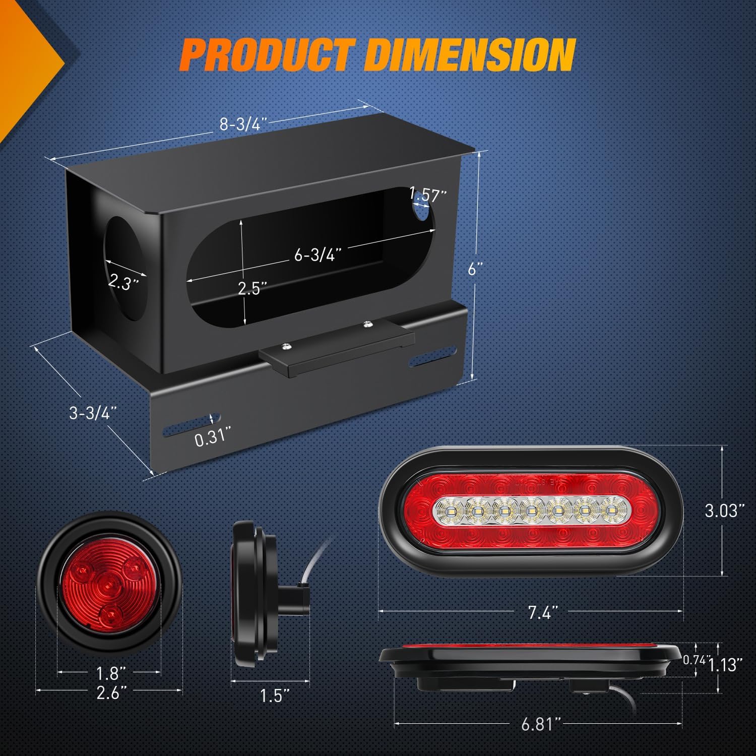 Nilight Steel Weld-On Trailer Light Box Kit with 6 Inch Oval LED Tail Light