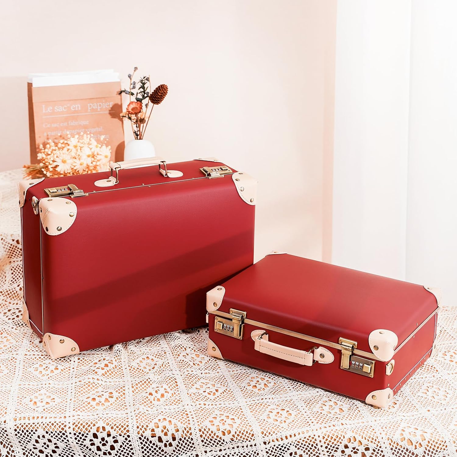 urecity Vintage and Cute Carry-on Overnight Case Non-wheeled Mini Leather Trunk Suitcase with Shoulder Strap