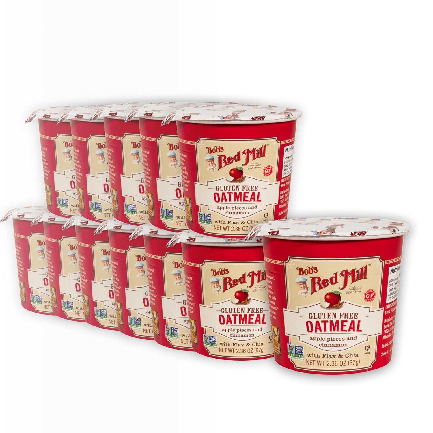 Bob's Red Mill GF Oatmeal Cup, Maple & Brown Sugar, 2.15 Ounce Cup (Pack of 12) - Non GMO, Whole Grain, Kosher