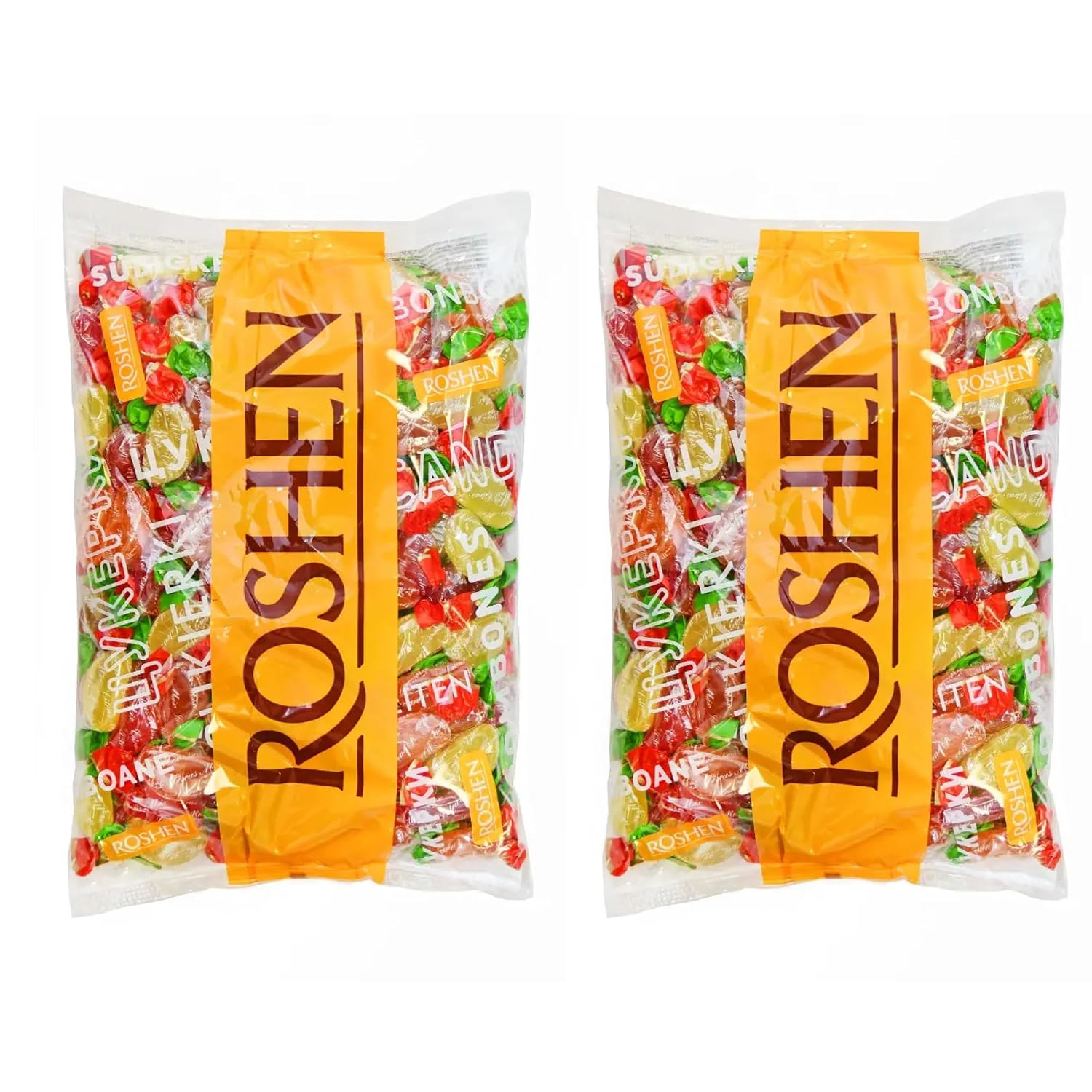Roshen Citrus Mix Hard Candy – Assorted Fruit Flavors, Individually Wrapped, Bulk 2.2 lbs (1 kg) – Approx. 144 Pieces – Orange