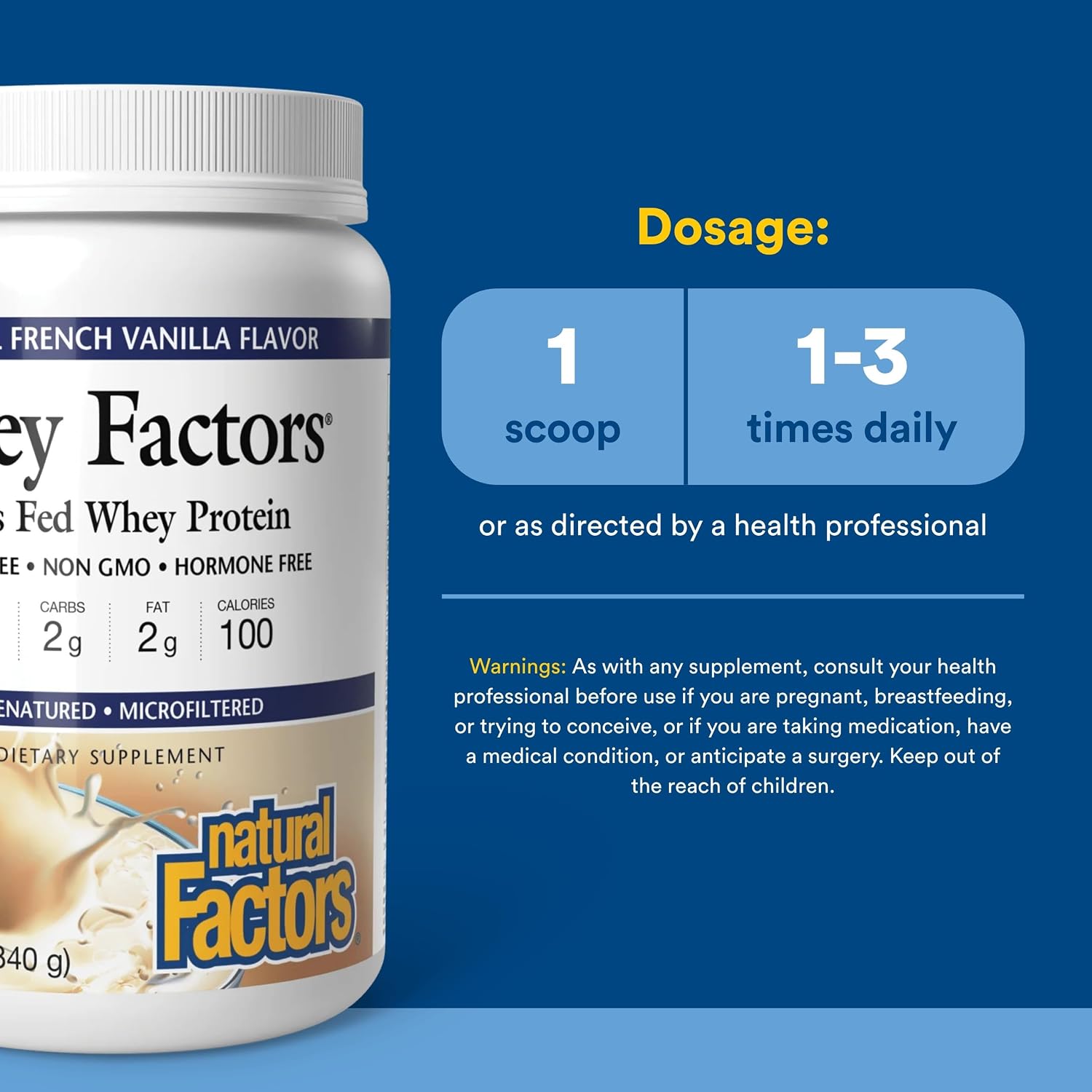 Whey Factors by Natural Factors, Grass Fed Whey Protein Concentrate, Aids Muscle Development and Immune Health, Unflavored, 2 lb