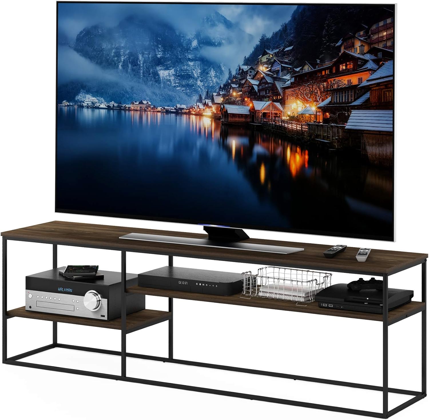 Furinno Moretti 3-Tier Metal Frame TV Stand, French Oak Grey
