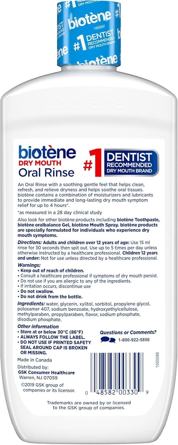 Biotene Oral Rinse Mouthwash for Dry Mouth, 33.8 fl oz | Breath Freshener and Dry Mouth Treatment, Fresh Mint, Alcohol-Free Mouthwash