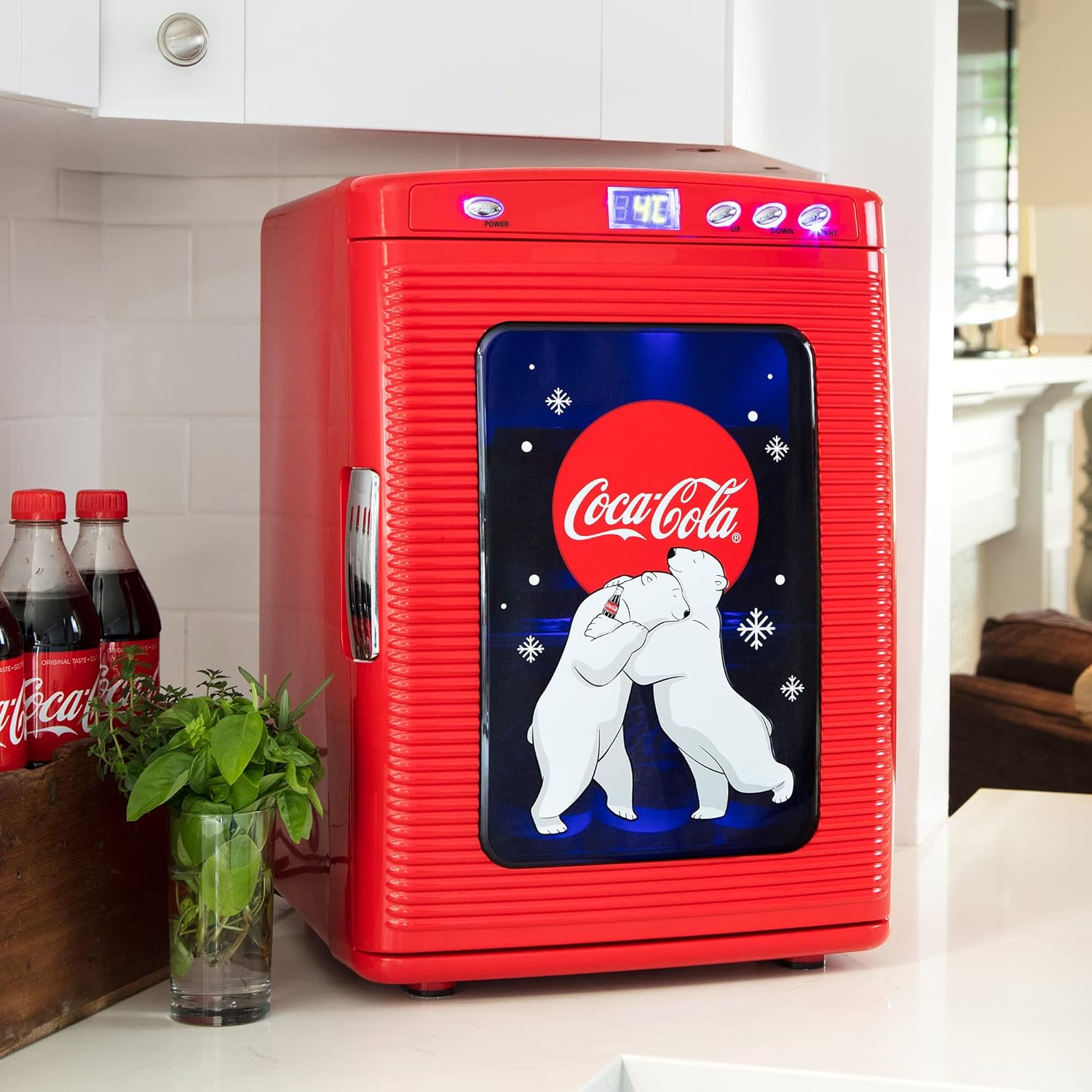 Coca Cola Mini Fridge - Refrigerator for Bedroom Office, Portable Table Top Beverage Cooler, 12V 110V Refrigerador For Drinks, Soda, Wines, Use In Car