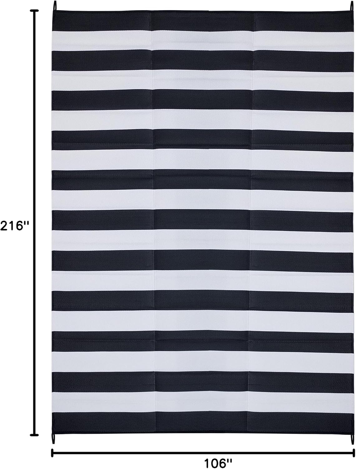 FH Home Outdoor Camping Rug - Waterproof, Fade Resistant, Reversible - Premium Recycled Plastic - Striped - Large Patio, Deck, Sunroom
