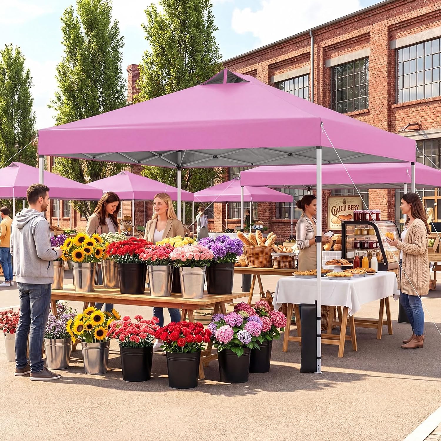 Tangkula 10 x10 Ft Pop Up Canopy with Center Lock, UPF 50+ One-Button Setup Outdoor Canopy Tent with Roller Bag, 4 Sand Bags, Heavy-Duty Steel Frame
