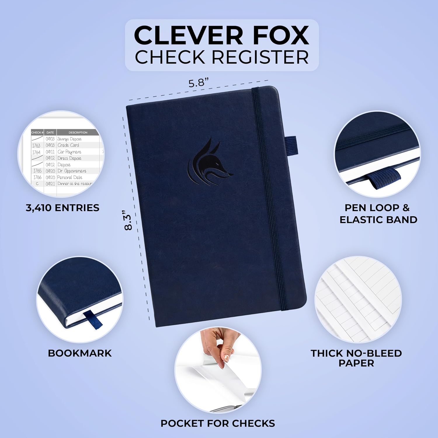 Clever Fox Check Register Book, Checkbook Ledger, 5.8x8.3 Purple