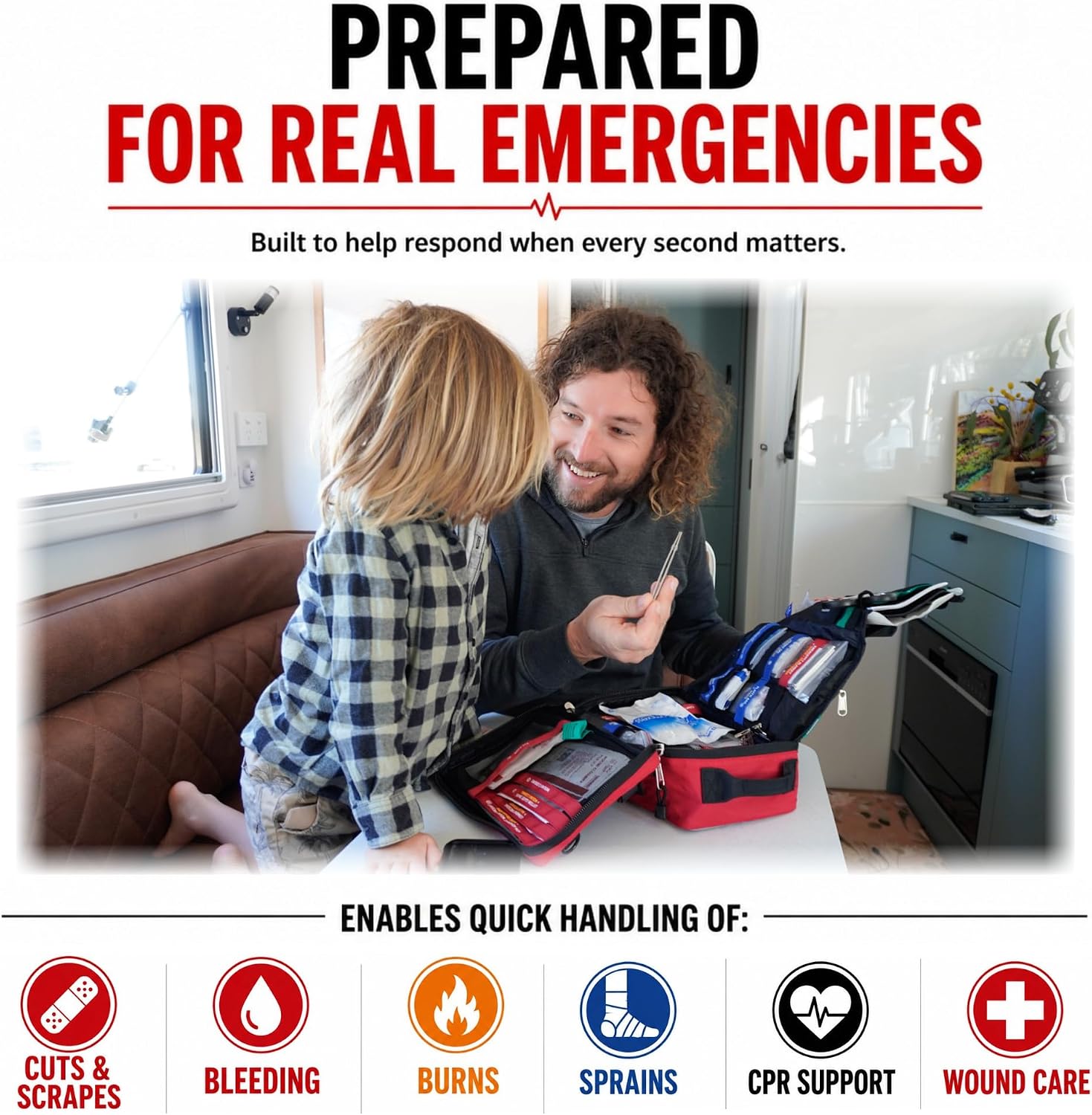 SURVIVAL Large First Aid Kit, 142-Piece Emergency Response System | Color-coded organization, water-resistant, MOLLE compatible, home