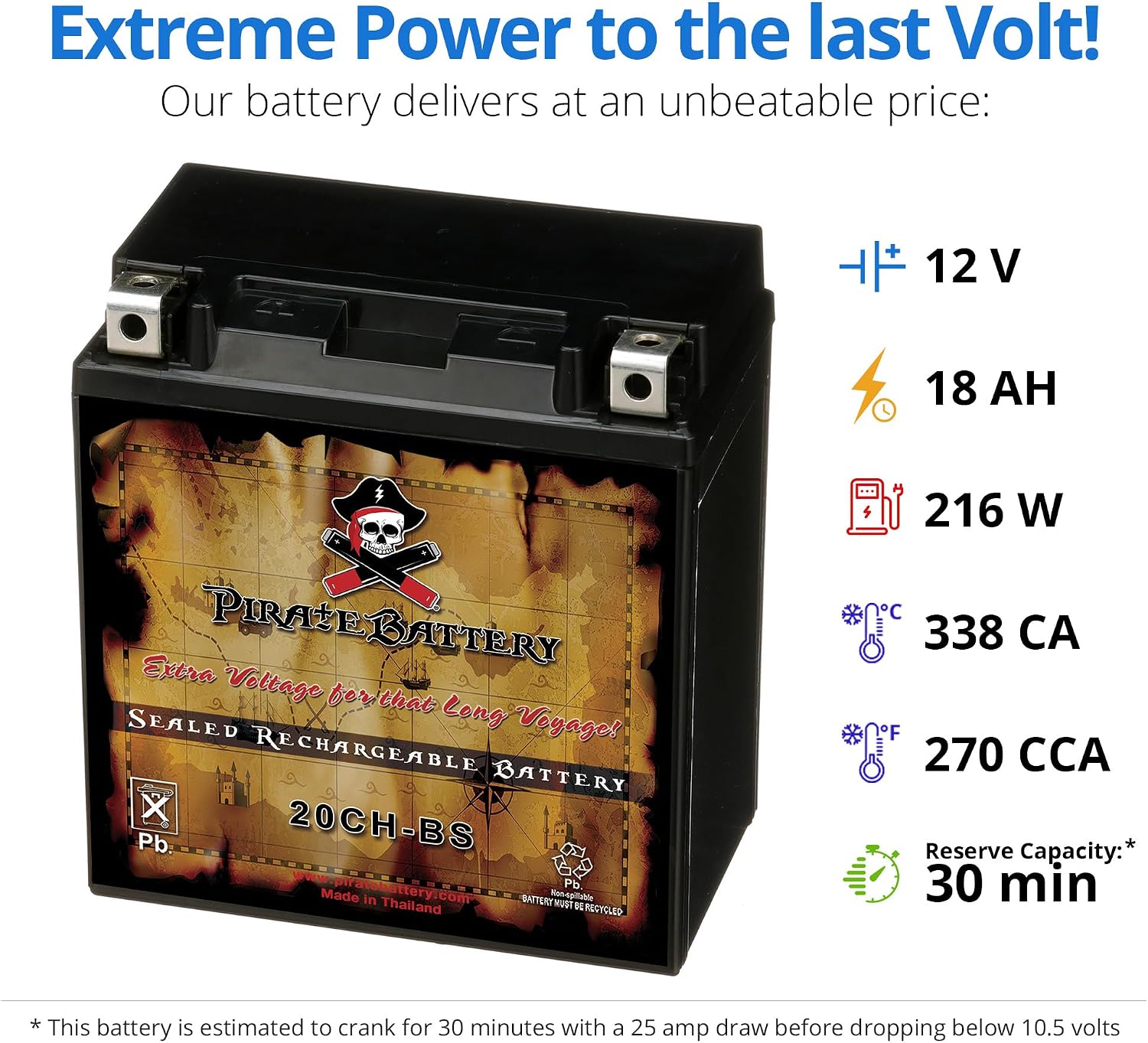 YTX20CH-BS High Performance - Maintenance Free - Sealed AGM Motorcycle Battery