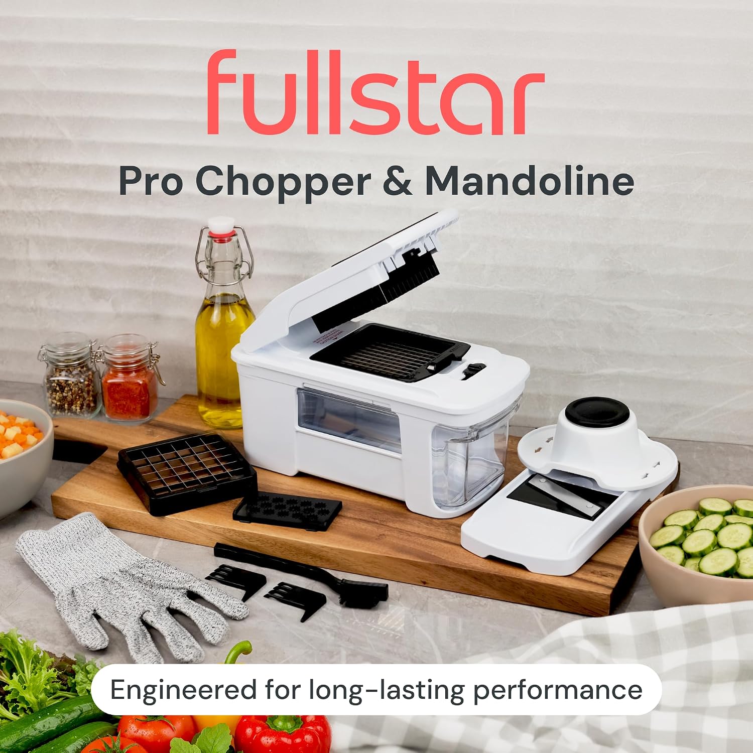 Fullstar Pro XL Vegetable Chopper & Mandoline Slicer w Pull-Out Catch Tray