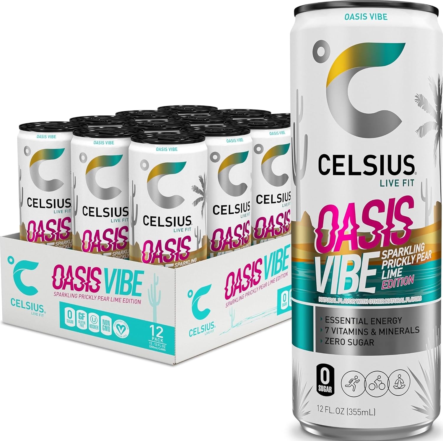 CELSIUS PEACH VIBE Sparkling White Peach, Sugar Free Energy Drink, 12 Fl Oz (Pack of 12)