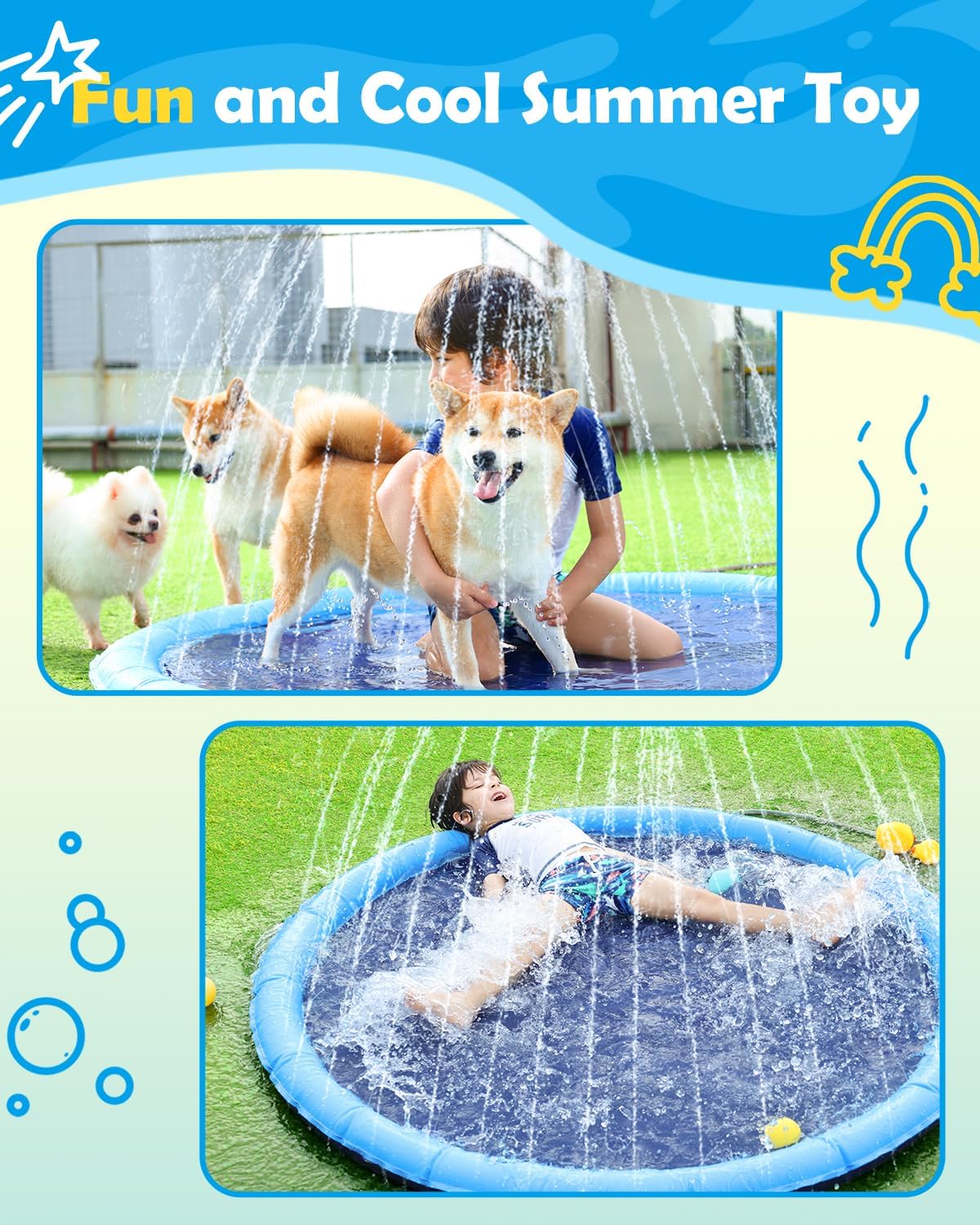 Peteast Dog Pool, Anti-Slip Splash Pad for Dogs, 67 in, Blue