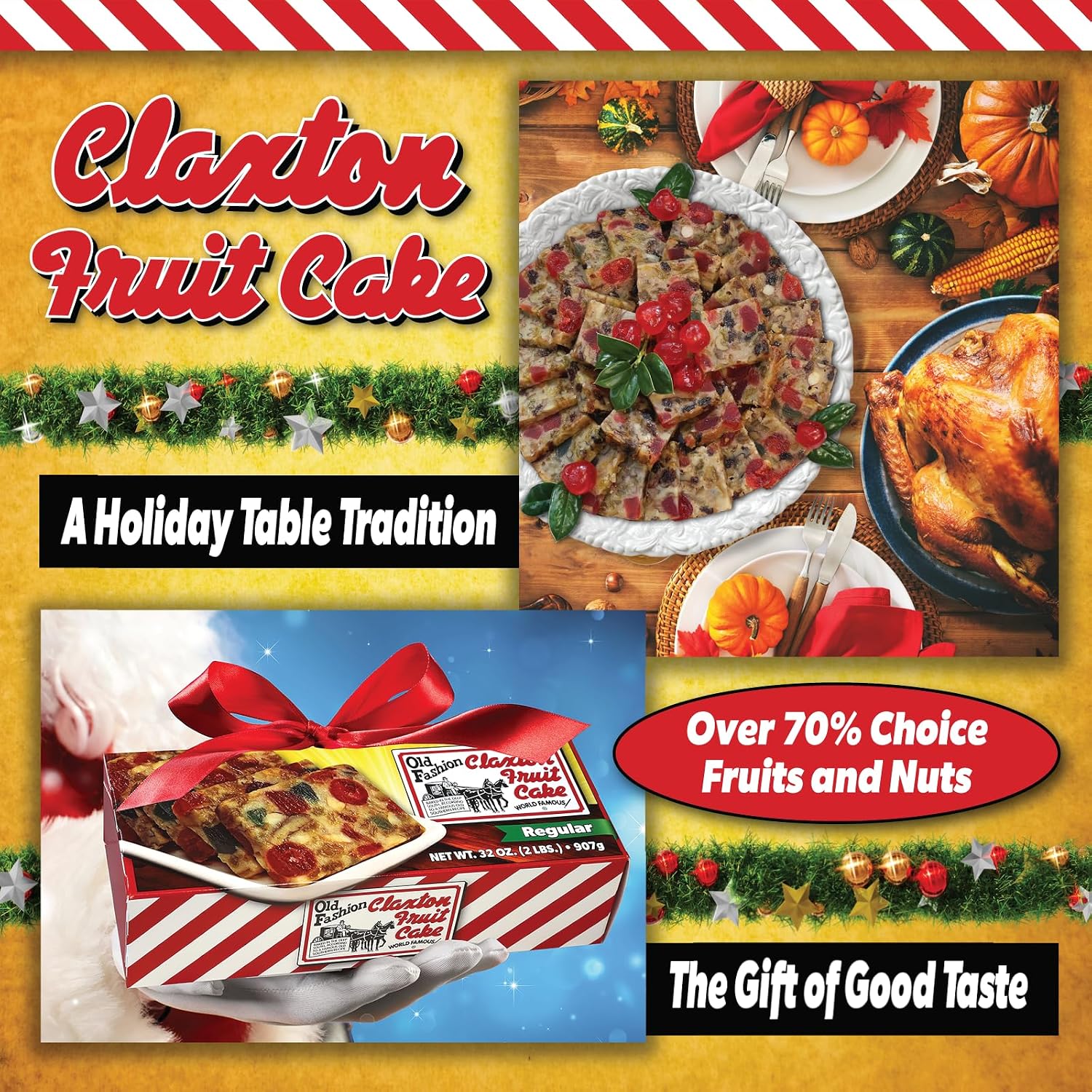 Claxton Fruit Cake – 5-1 lb Regular Recipe Loaves | Individually Wrapped | Packaged in Signature Red-and-White Gift Carton | Old-Fashioned Holiday Fruitcake Since 1910 | 5 Pack