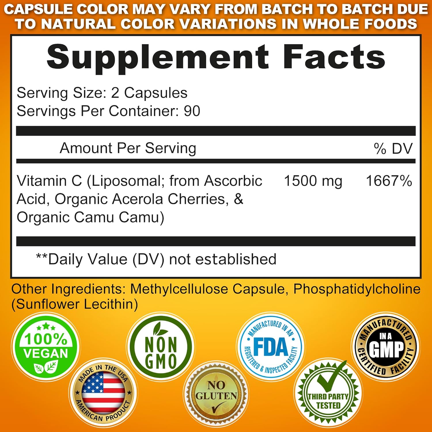 Liposomal Vitamin C Supplement 1500mg with Organic Acerola & Camu Camu