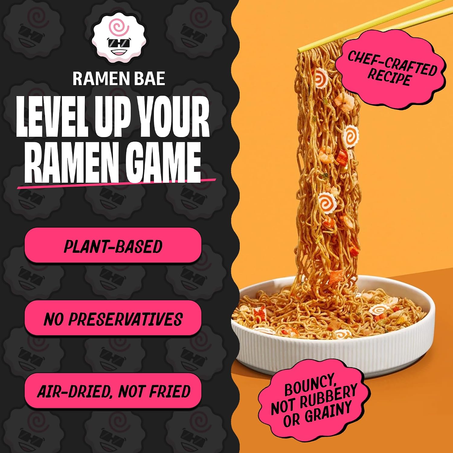 Ramen Bae Original Stir Fry Protein Noodles - 28g Protein, Garlic Soy | Air Dried Not Fried, Plant Based, Vegan Protein Noodles - Lower Carb & Fat - Savory & Bold with Hint of Spice (Pack of 6)