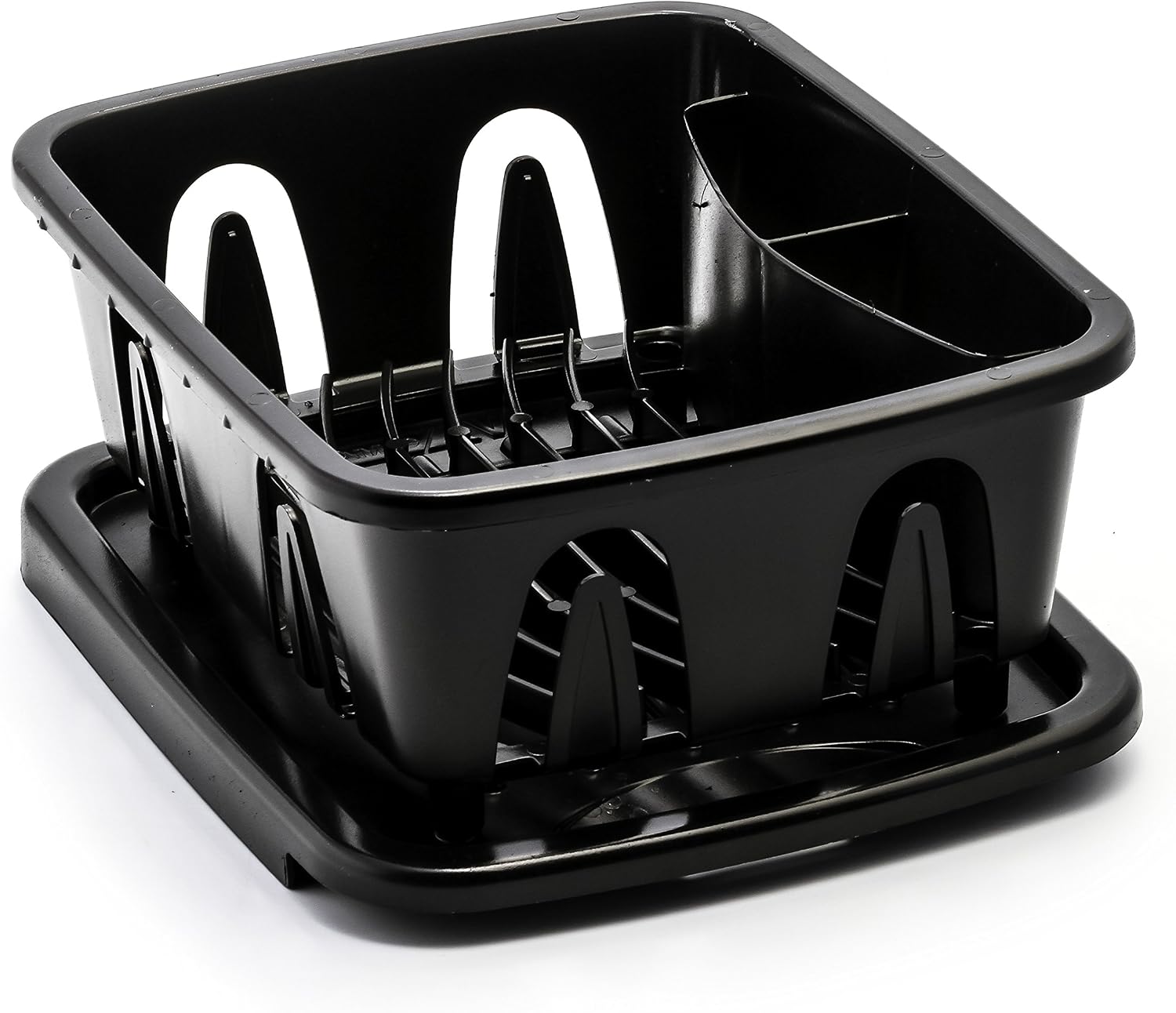 Camco RV Mini Dish Drainer & Tray - Features a Sloped Drain Tray Design, Heavy-Duty Construction - Ideal for Small Spaces, Apartments, Boats, and More -9.5"L x 11.7"W x 4.75"H - Black (43512)
