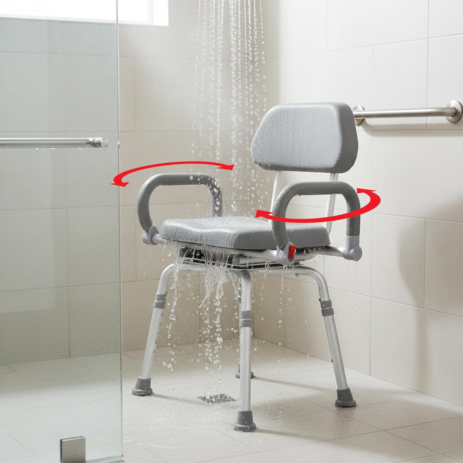 Swival Shower Chair with Padded seat for Inside ShowerFor Senior, Bath Seat | Sit Securely While Bathing - Blue, padded seat, padded armrests, swivel seat, tool-free assembly, 600 lb