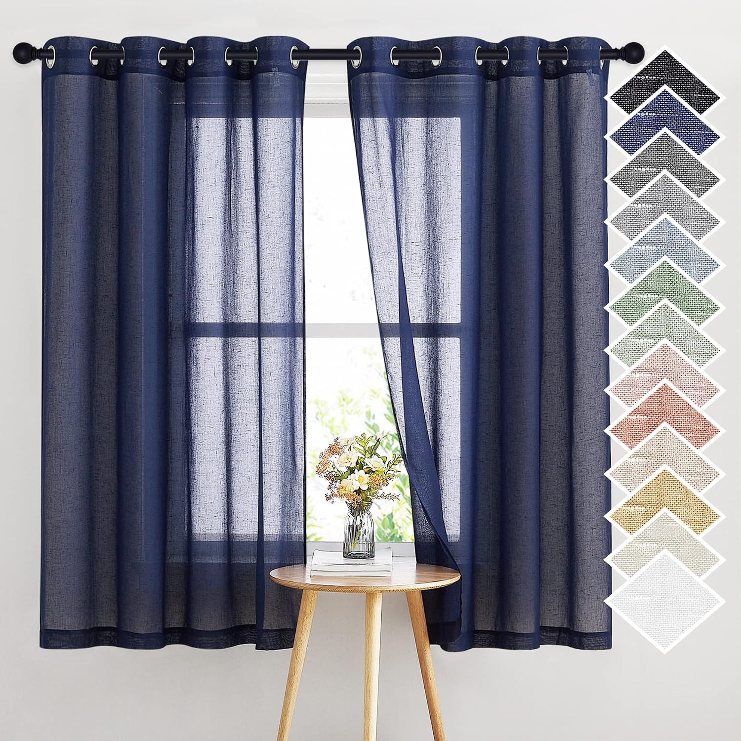 NICETOWN Linen Curtains Semi Sheer Bedroom Window Curtains