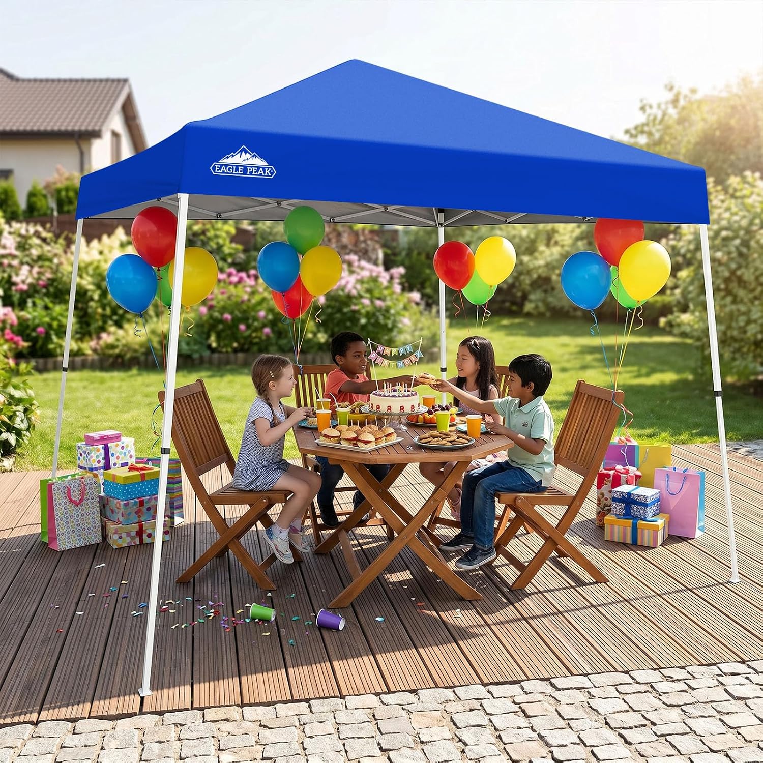EAGLE PEAK 10x10 Slant Leg Pop Up Canopy Tent, Blue