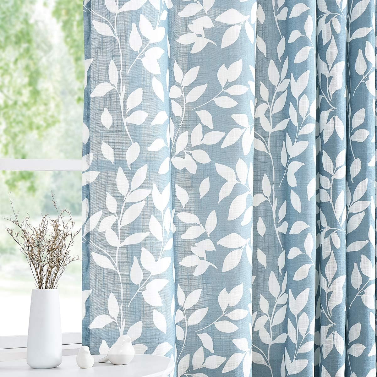 Leaf Semi Sheer Curtains for Bedroom Living Room 52x72" Taupe White Print 2