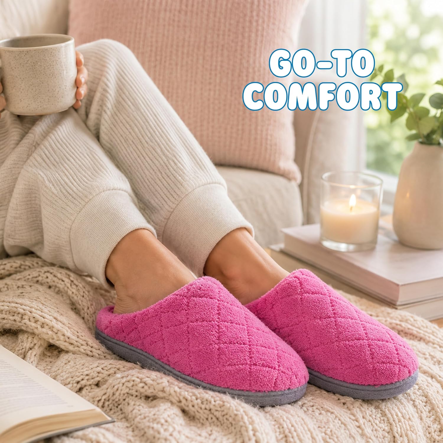 Leslie Terry Clog House Shoes with Memory Foam, Indoor Slippers with Wide Widths