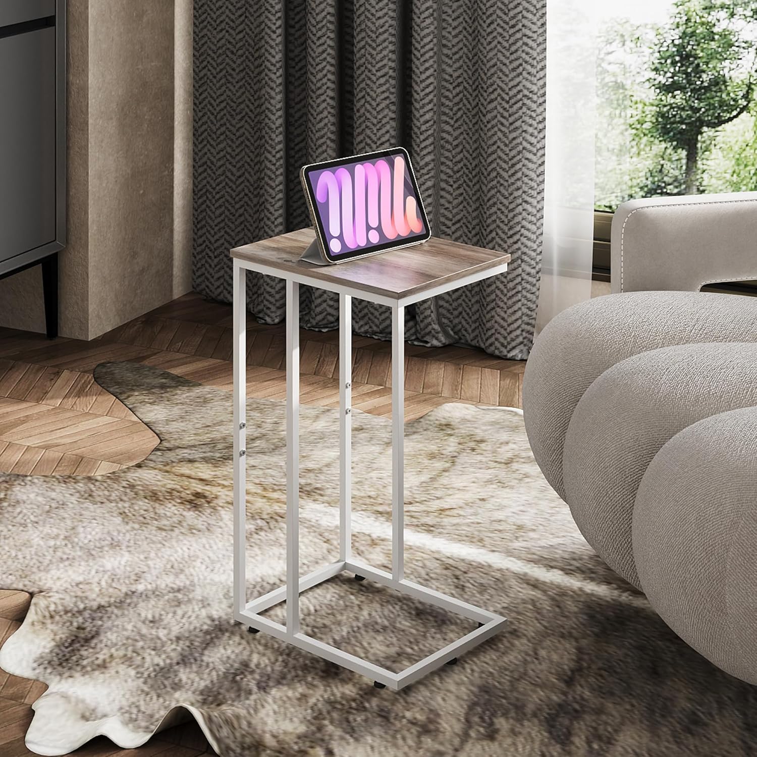 WLIVE C Shaped End Table, Small Side Tables for Sofa and Bed, Couch Table that Slides Under for Living Room, Bedroom, Home Office, Small Spaces