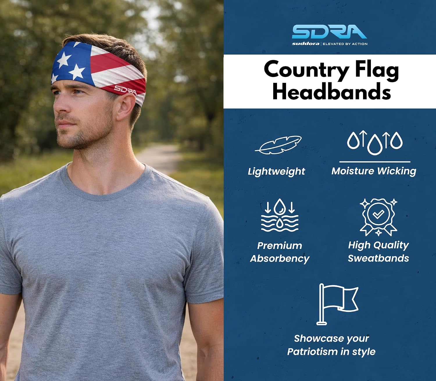 Suddora Country Flag Tie Headband with National Flag, Breathable Sweatband for National Sports Events, Non-Slip Fabric Sweatband for Soccer, Tennis