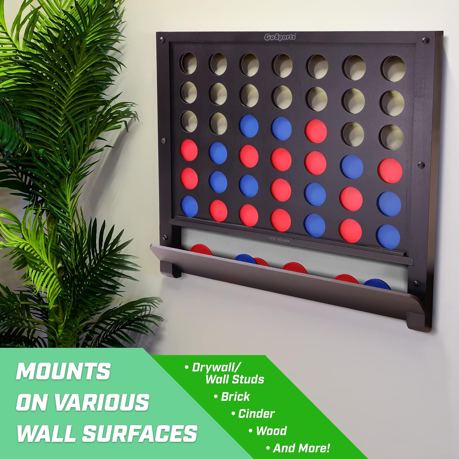 GoSports Wall Mounted Giant 4 in a Row Game - Jumbo 4 Connect Family Fun with Coins