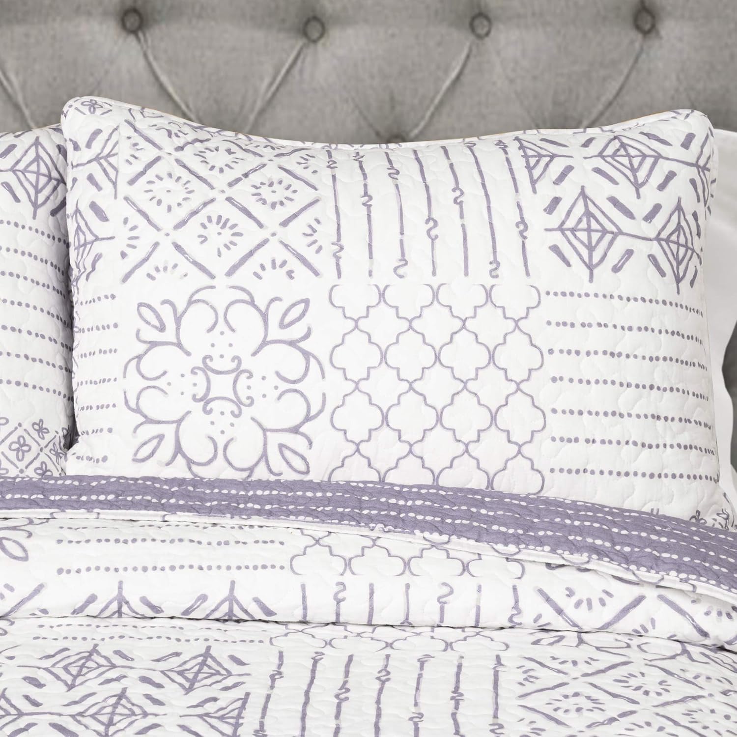 Lush Decor Monique 3 Piece Reversible Print Pattern Blue Quilt Set - Full Queen