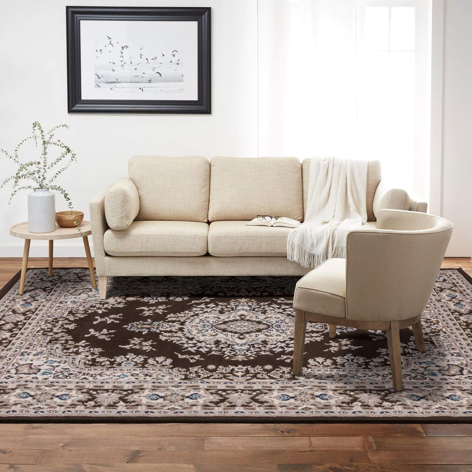 Home Dynamix Premium Sakarya Traditional Medallion Border Area Rug, Ivory/Brown, 7'9"x10'8" Rectangle