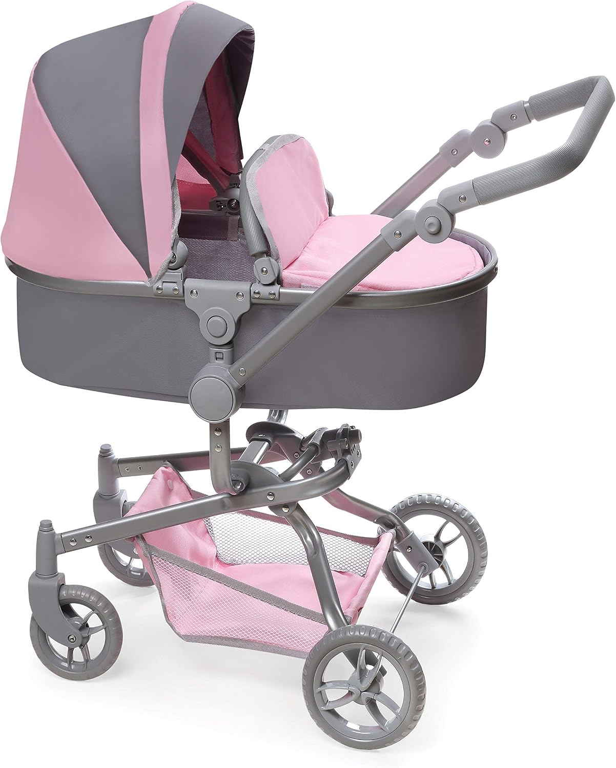 Badger Basket Foldable Doll Stroller & Pram with Canopy - Gray/Pink