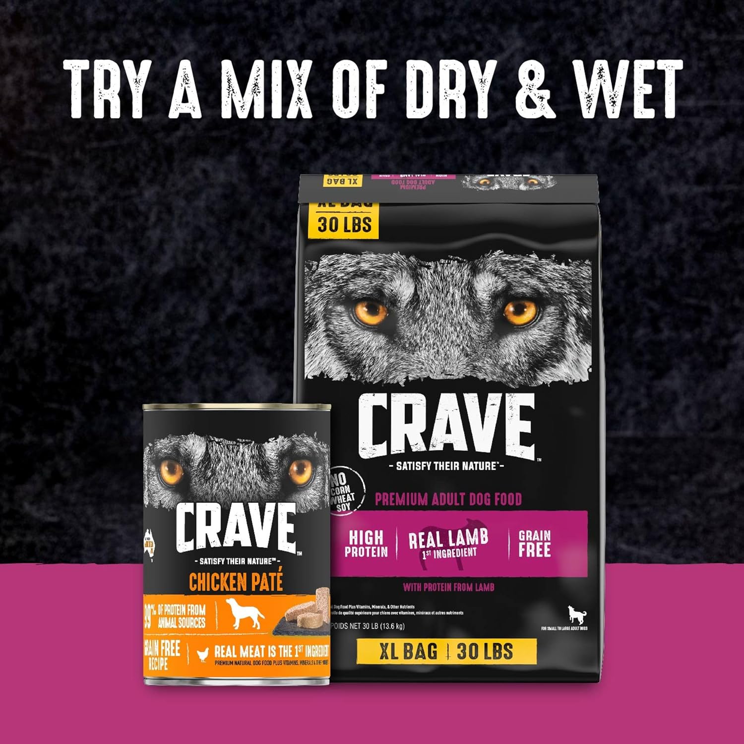 CRAVE Grain Free High Protein Natural Adult Dry Dog Food, Lamb, 4 lb | 34% protein, real animal protein, no by-product meal, no corn, wheat, soy, no artificial flavors, energy support