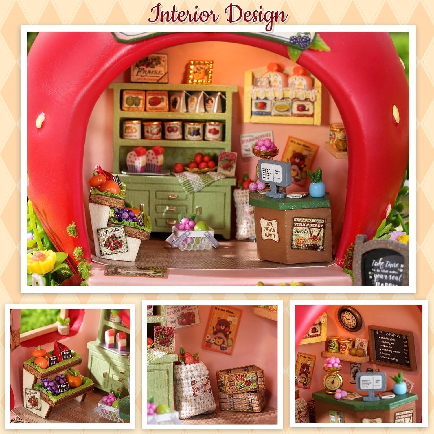 DIY Miniature Dollhouse Kit with Furniture Plus Dust Proof | 1:24 Scale Creative Room Mini Wooden Doll House Accessories for Kids Teens Adults Aged 14+(Beach Cottage)