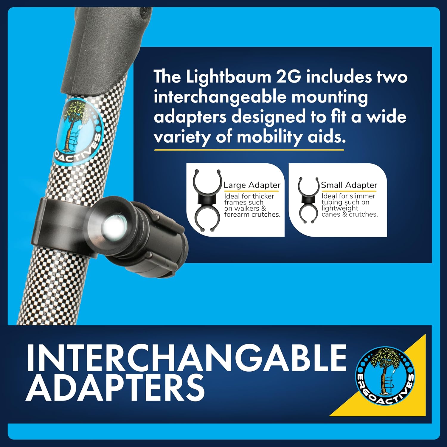 LightBaum 2G LED Flashlight for Canes, Crutches & Walkers — Universal Clip-On Mount, Adjustable Angle