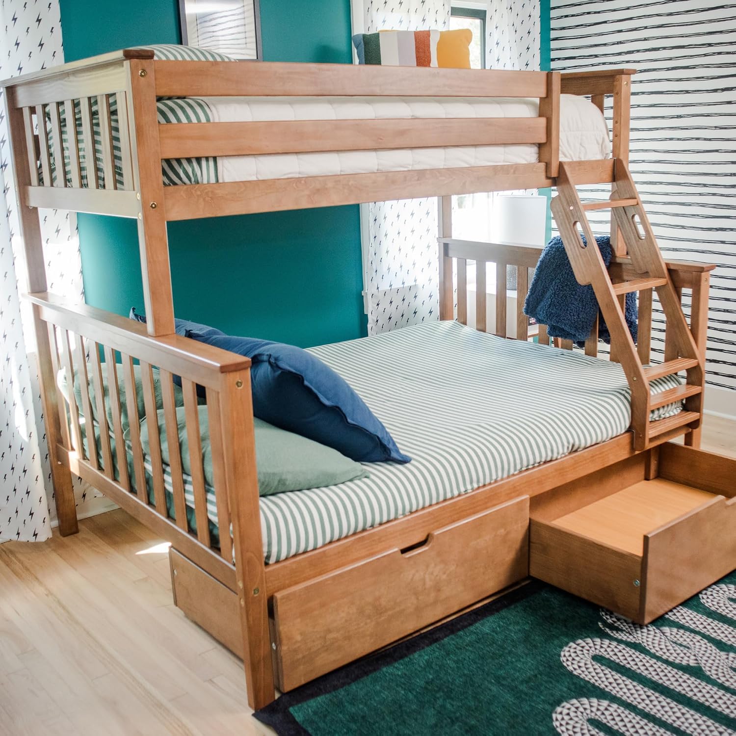 Max & Lily Bunk Bed Twin over Twin, Solid Wood Bunk Bed Frame with Ladder for Kids, 14" Safety Guardrails, Easy Assembly, No Box Spring Needed, White