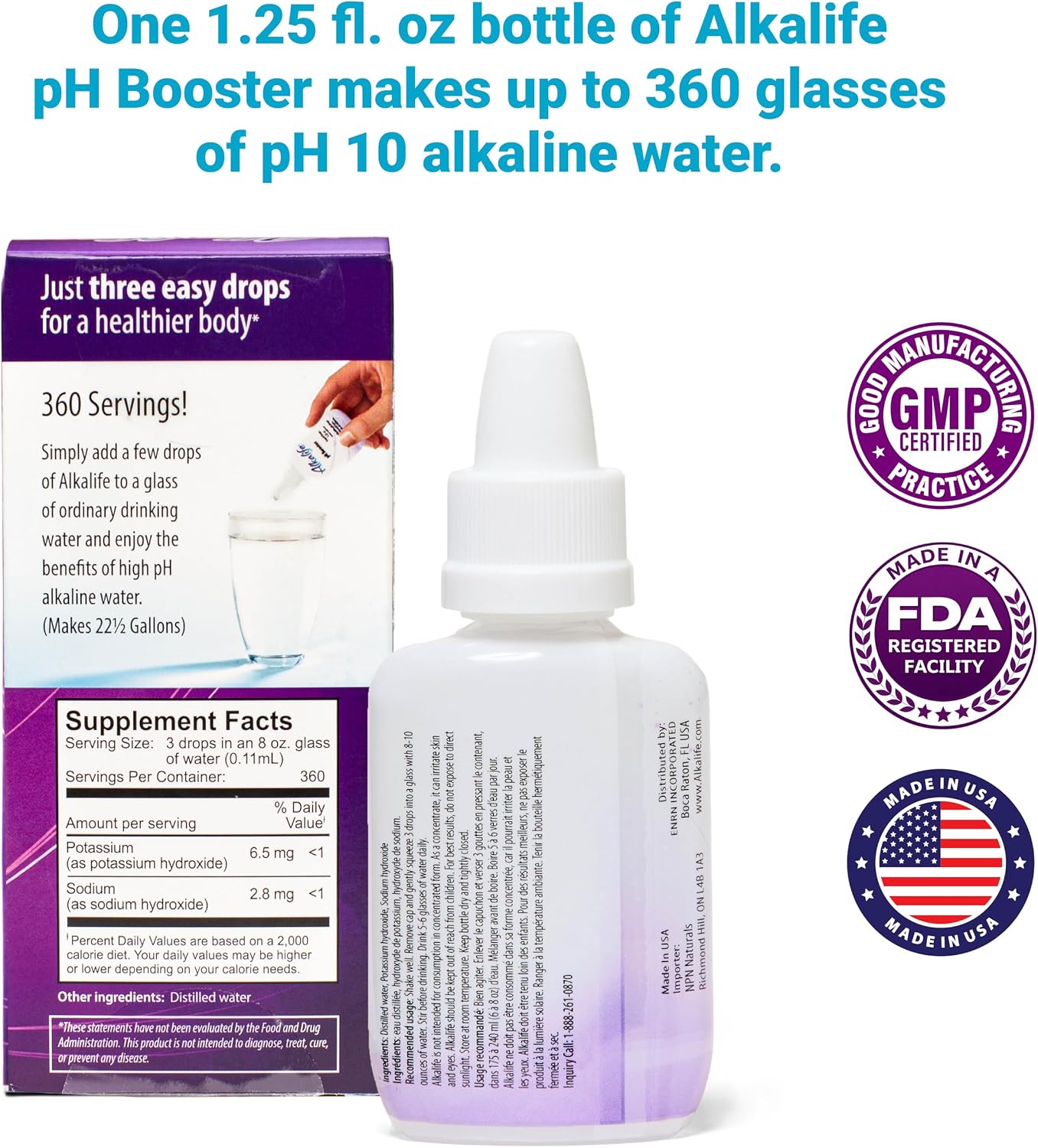 Alkalife pH Booster Drops, 1-Pack, pH 10 Alkaline Water, 360 Servings | 1.25 oz, Electrolytes, Minerals, Patented Formula, Neutralize Acid, Immune Support, Detox, Peak Performance, Great Value