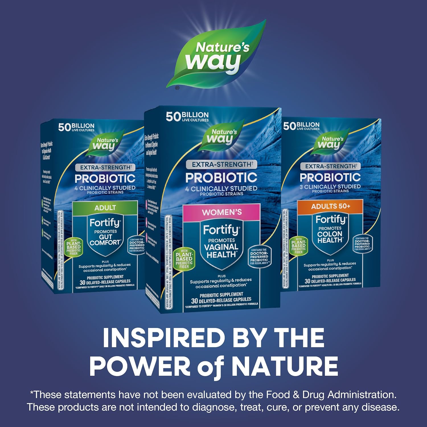 Nature's Way Women's Fortify Extra Strength(1) Pre+Probiotic, 50B CFU, 30ct | Once-Daily Capsule, Potent Multi-Strain Probiotic for Digestive