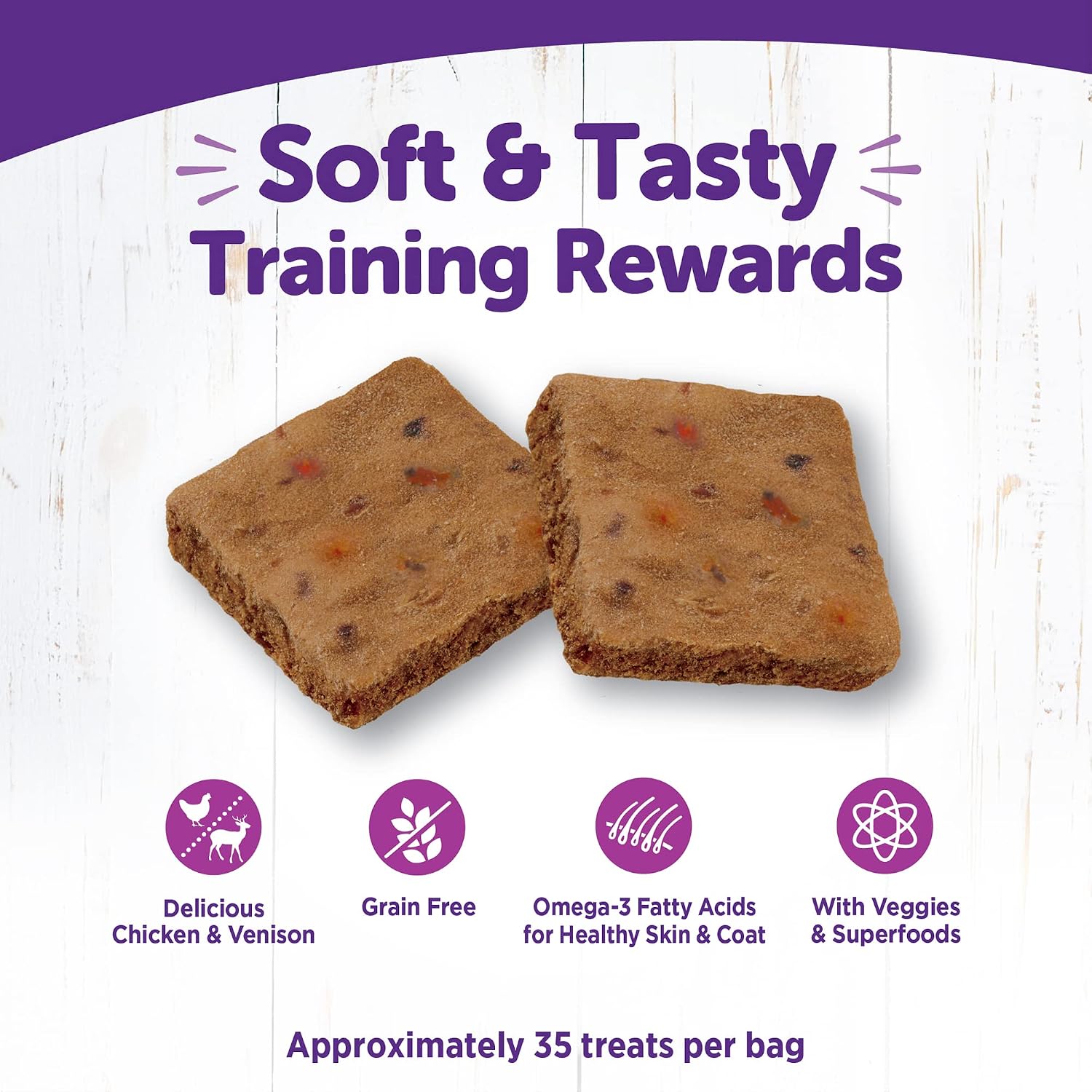 Wellness Rewarding Life Soft Dog Training Treats, Natural, Grain Free, Lamb and Salmon Recipe, 6 oz Bag