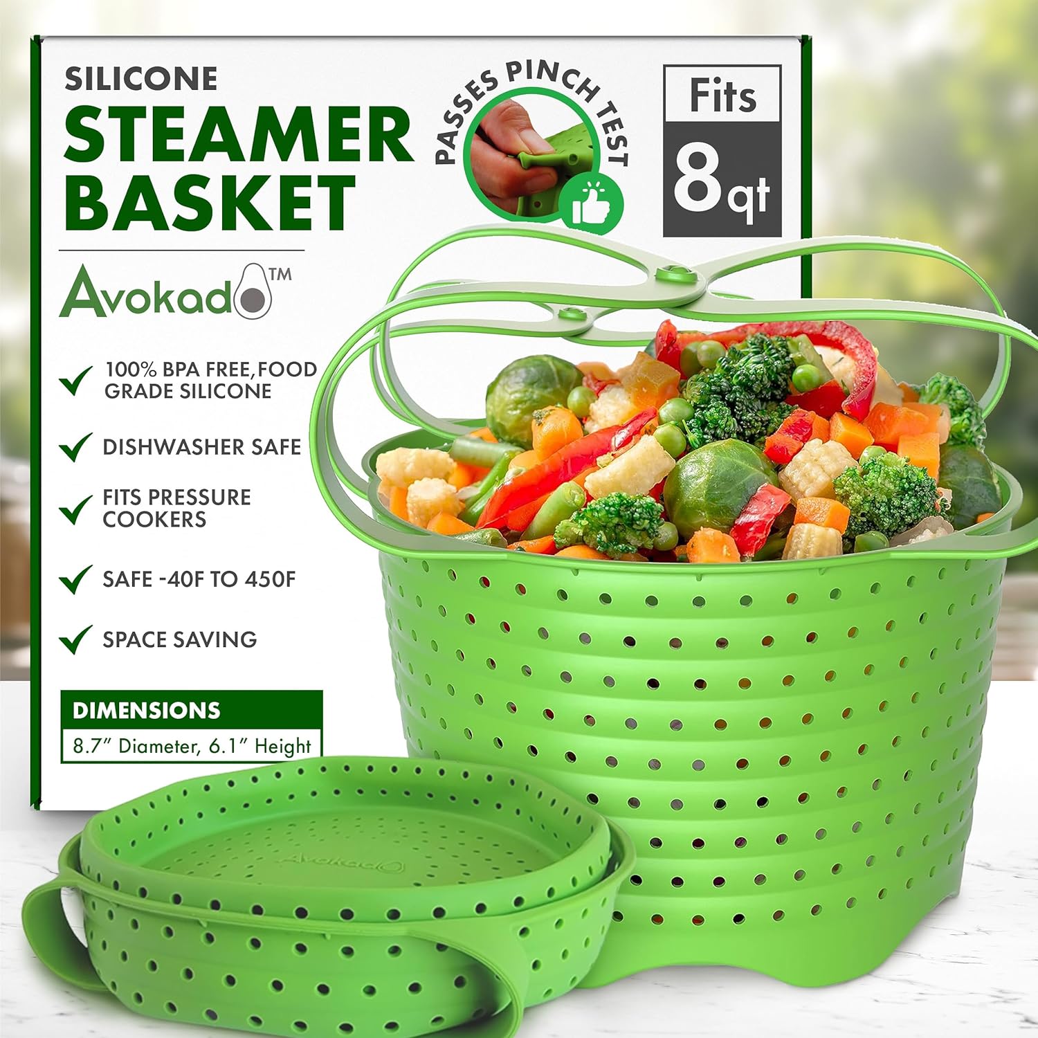 Avokado Silicone Steamer Basket for 3qt Instant Pot [6qt, 8qt avail], Other Pressure Cookers - 100% Food Safe, BPA-Free