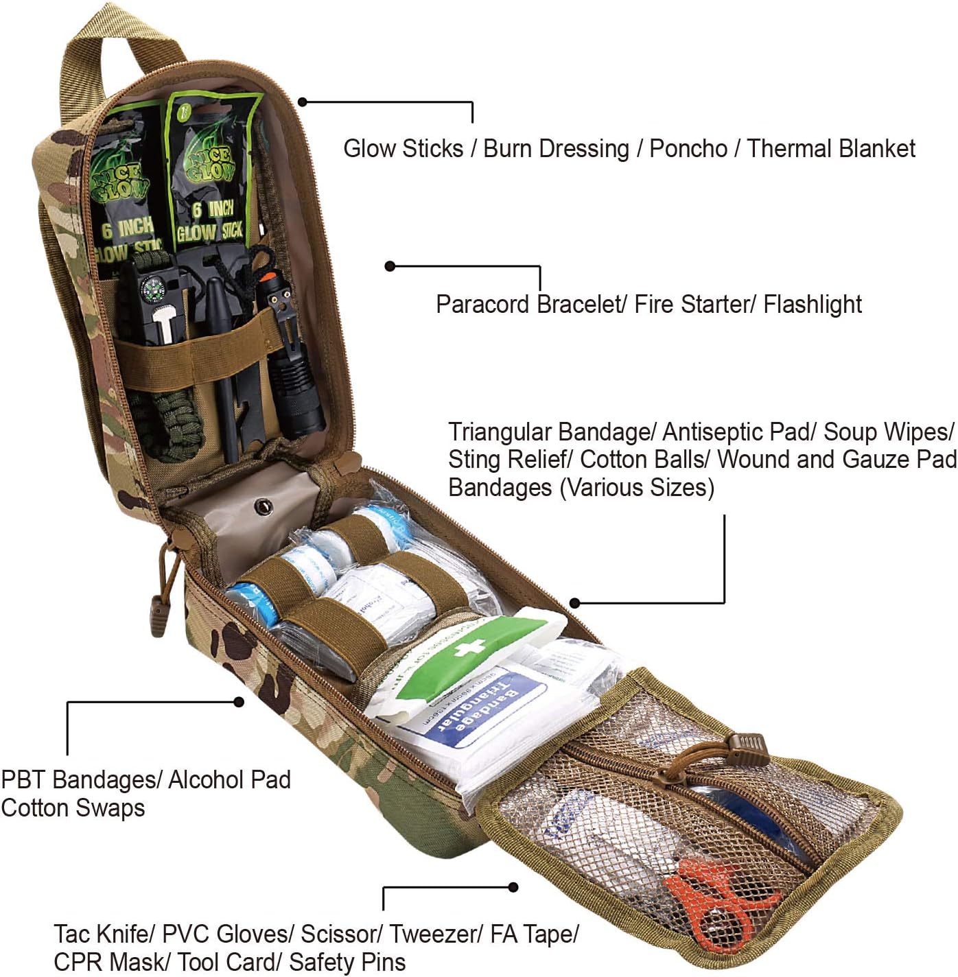 EVERLIT 250 Pcs Survival First Aid Kit | IFAK Outdoor Survival Kit Emergency Kit For Camping Hiking Hunting Earthquake Emergency Preparedness