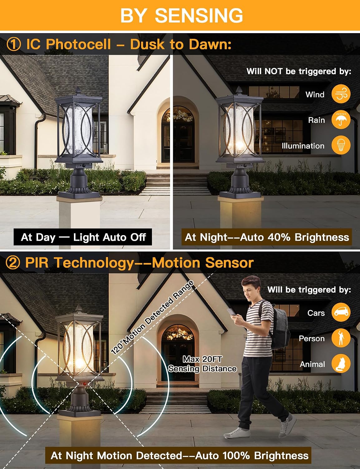 Dusk to Dawn Modern Outdoor Coach Lantern Exterior Light Fixtures Black Aluminum with Crack-Like Glass Waterproof Wall Sconce Mission Outside Light