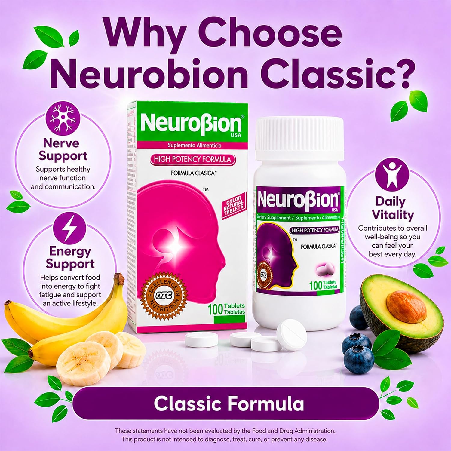 NeuroBion High Potency Classic Formula 100 Tablets | The original once-daily formula in the classic white box; sealed, authentic import