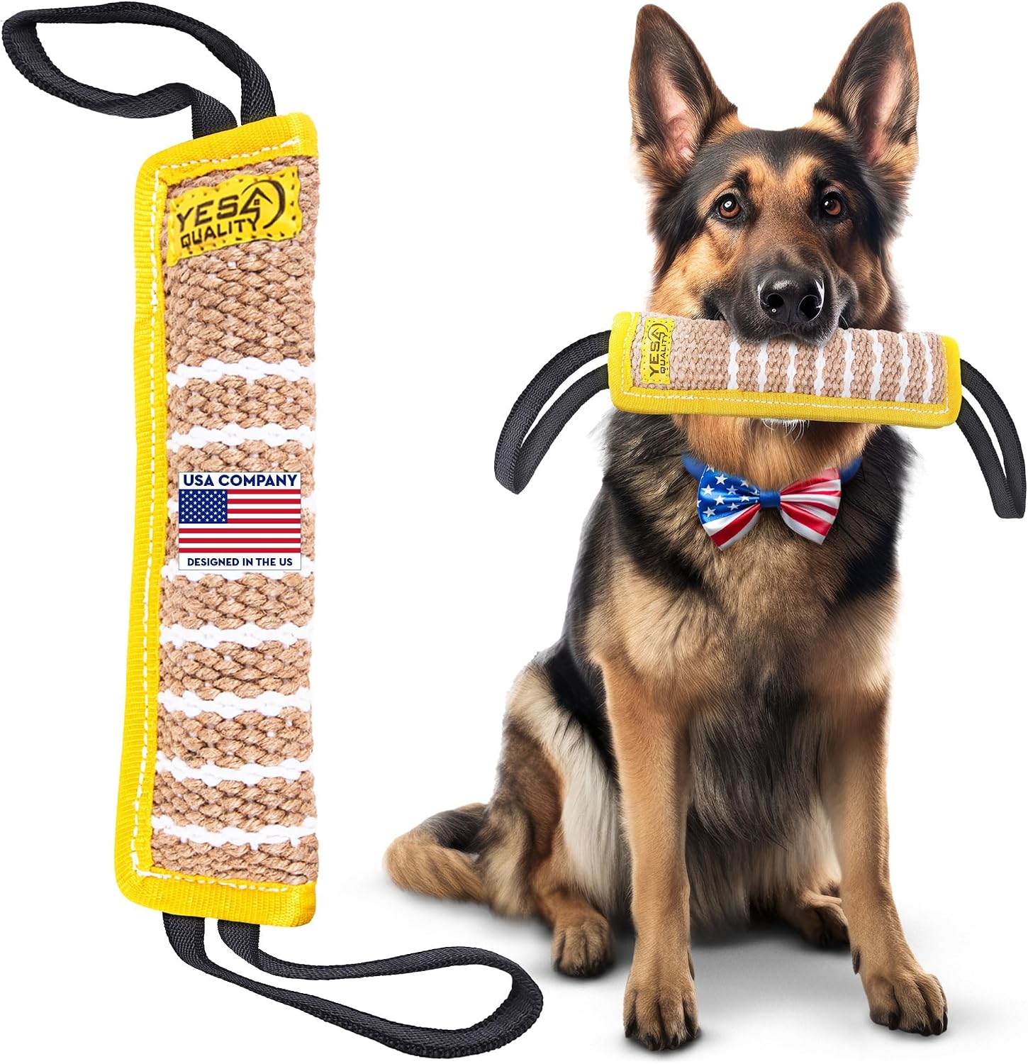 Dog Bite Tug Toy 12 x 3.2 Inches - Durable Pull Toy with 2 Soft & Strong Handles - Tough Jute Bite Pillow for Medium to Large Dogs - Ideal for Tug
