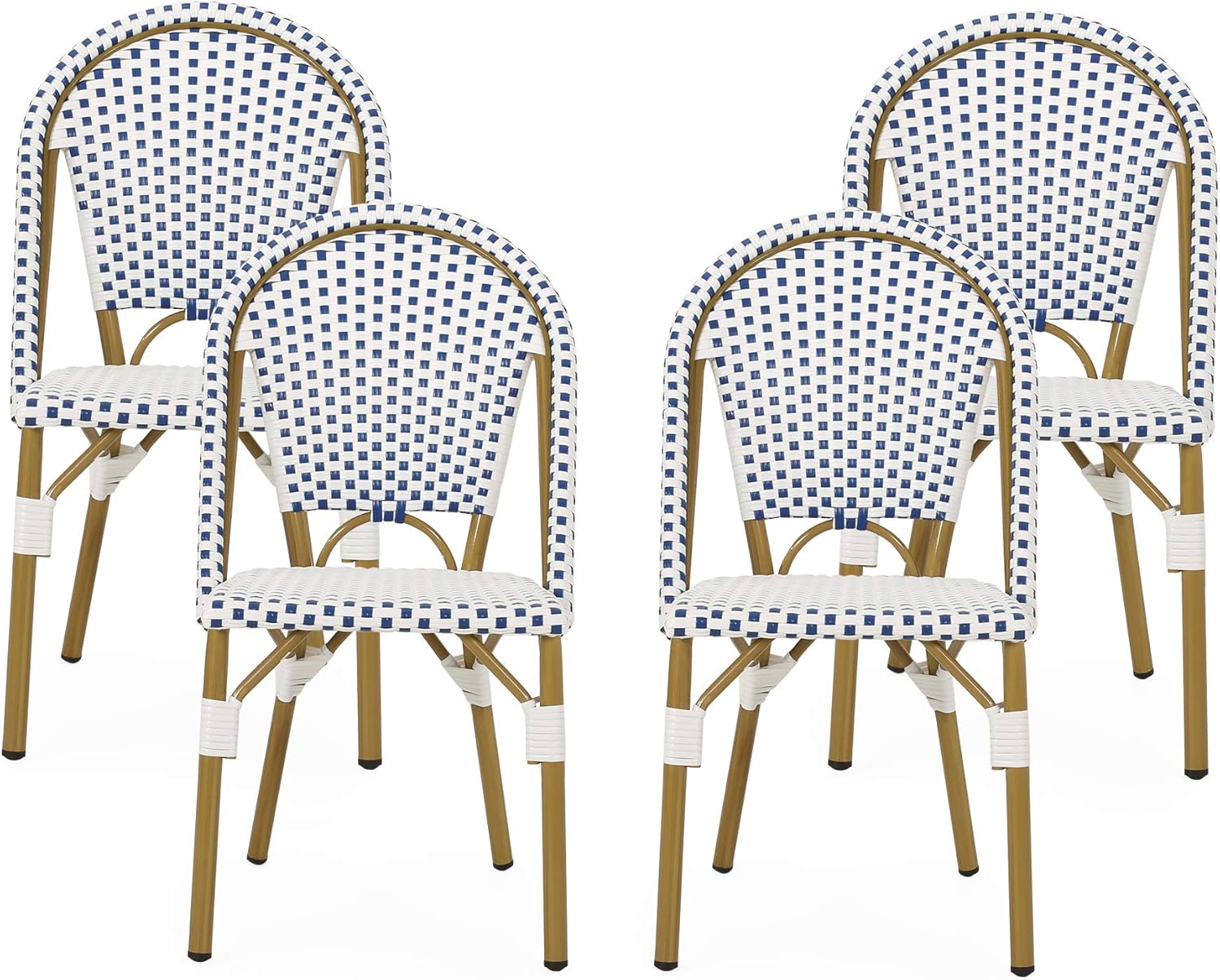 Christopher Knight Home Philomena Outdoor French Bistro Chair (Set of 4), Black + White + Bamboo Print Finish