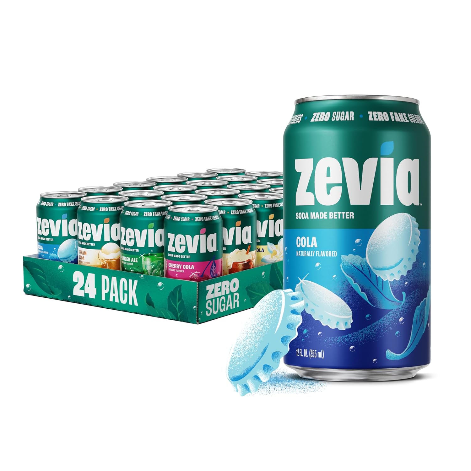Zevia Zero Sugar Soda, Orange Creamsicle, 12 oz Cans (24-Pack) – Caffeine Free, Naturally Sweetened, No Calorie Soda - Non-GMO Project Verified, Gluten-Free, Vegan