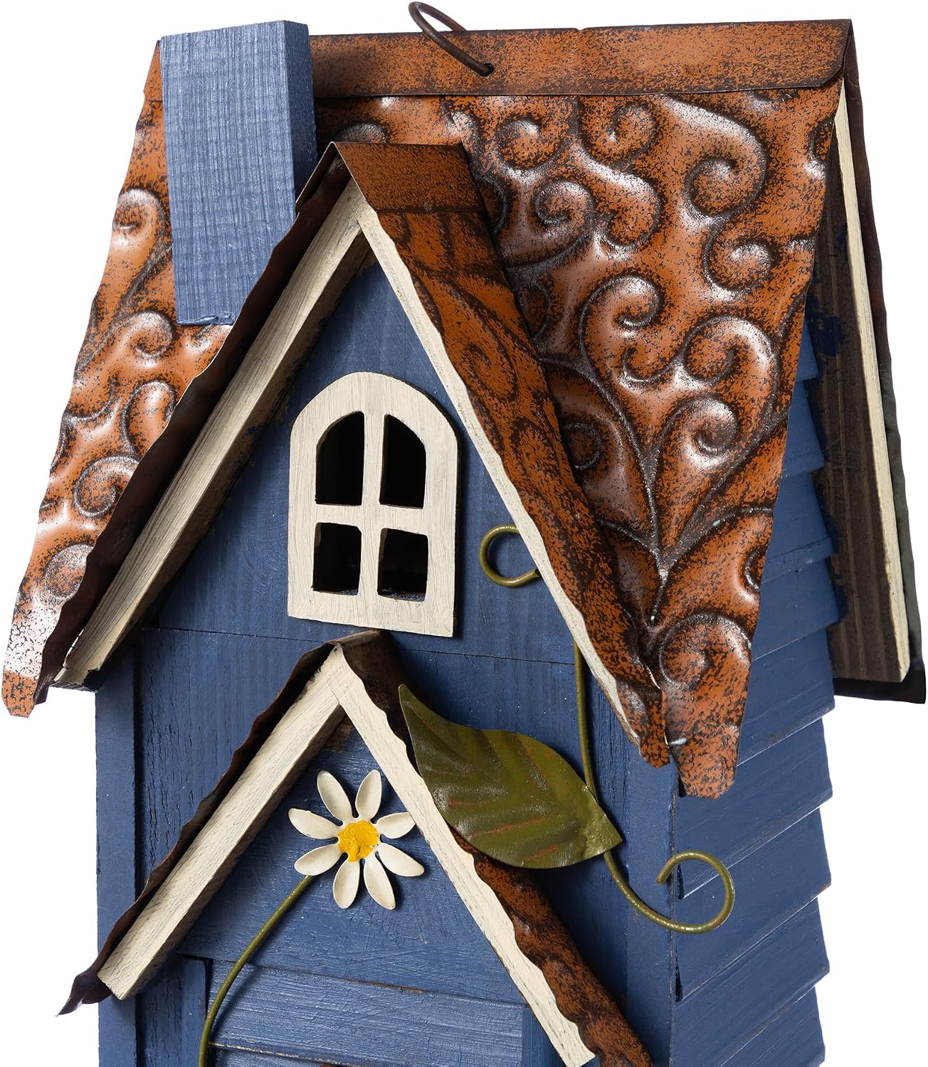 Glitzhome 12" H Green Hanging Distressed Solid Wood Garden Bird House Decorative Birdhouse