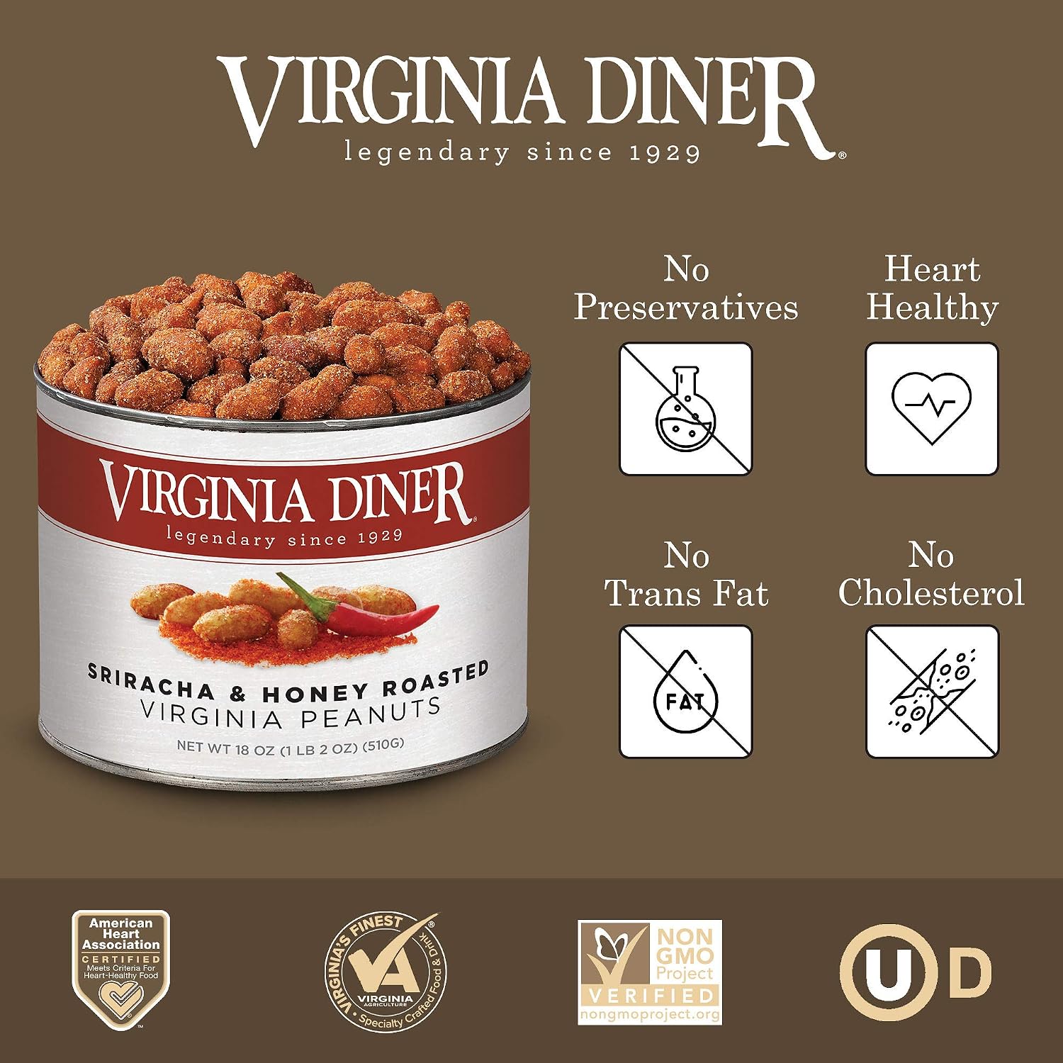 Virginia Diner - Gourmet Natural Extra Large Butter Toasted Virginia Peanuts, 18 Ounce Tin