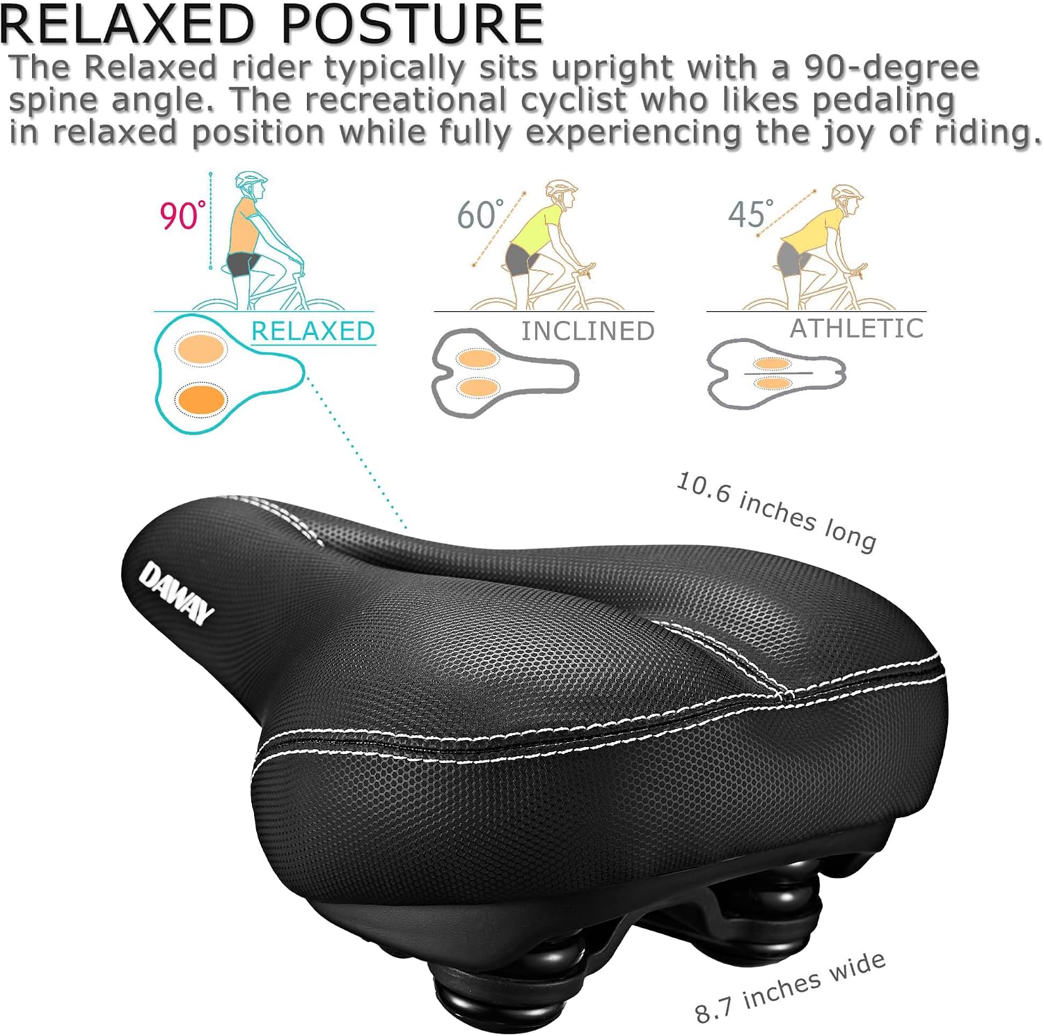 DAWAY Comfortable Men Women Bike Seat - Soft Memory Foam Padded Bicycle Seat, Bike Saddle Replacement with Wide Cushion for Peloton, Mountain & Exercise Bikes, Shock Absorbing, Waterproof, Universal