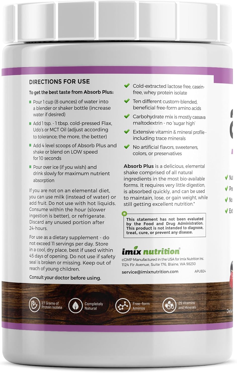 Isolate Protein - Diet Supplement for Improved Gut Health, Extra Nutritional Support, Non-GMO, Gluten-Free, Lactose-Free, Casein-Free (2.2 Lbs, Simply Vanilla)