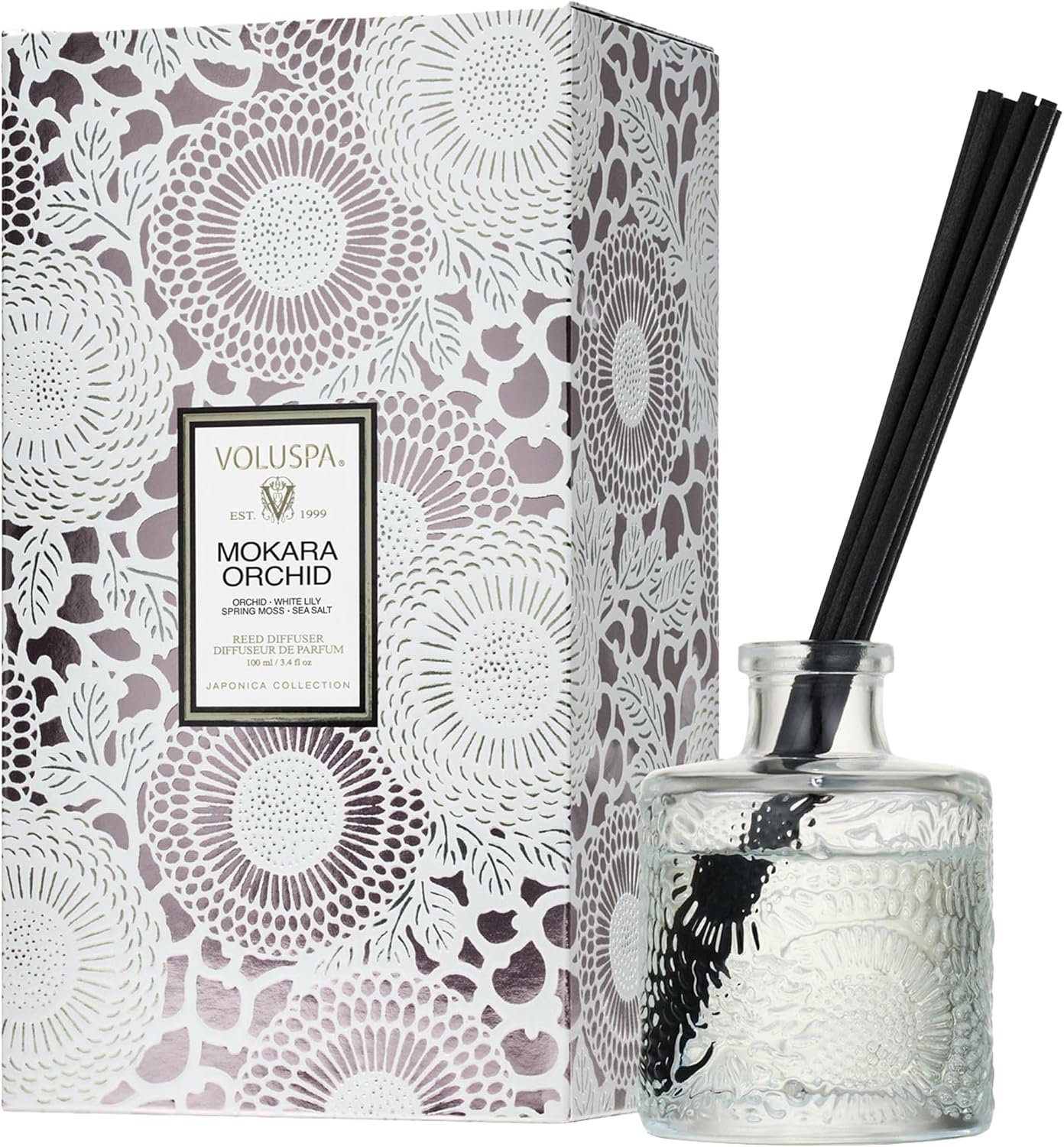 Voluspa Santal Vanille Scented Reed Diffuser, 3.4 oz, Luxury Santal Diffuser, Oil Reed Diffusers for Home, Handcrafted in the USA